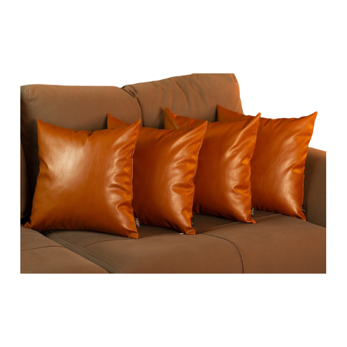 Set of 4 Brown Faux Leather 22inches Pillow Covers