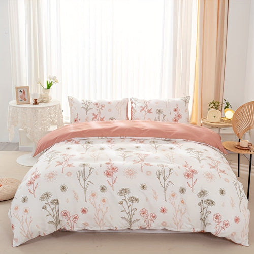 3Piece Floral Duvet Cover Set Soft Pastoral Style Bedding