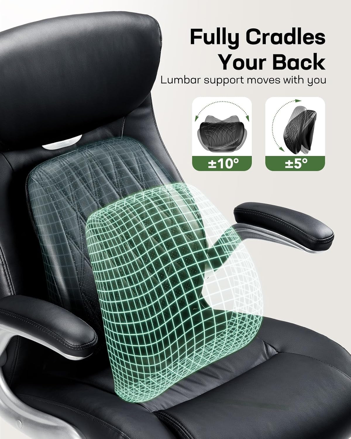 Comfortable-Office Chair with Dynamic-Lumbar Support: High Back PU