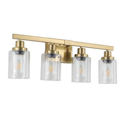 Gold 4 Lamp Vanity Light With Clear Glass Shade, Modern Iron Metal