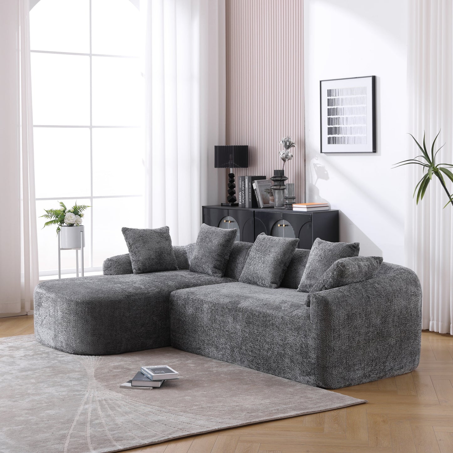 Boucle Sofa 3 Seater for Living Room Oversized Comfy Sofa L-Shape Sofa