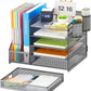 Grey 5-Tier Mesh Desk Organizer with Drawer