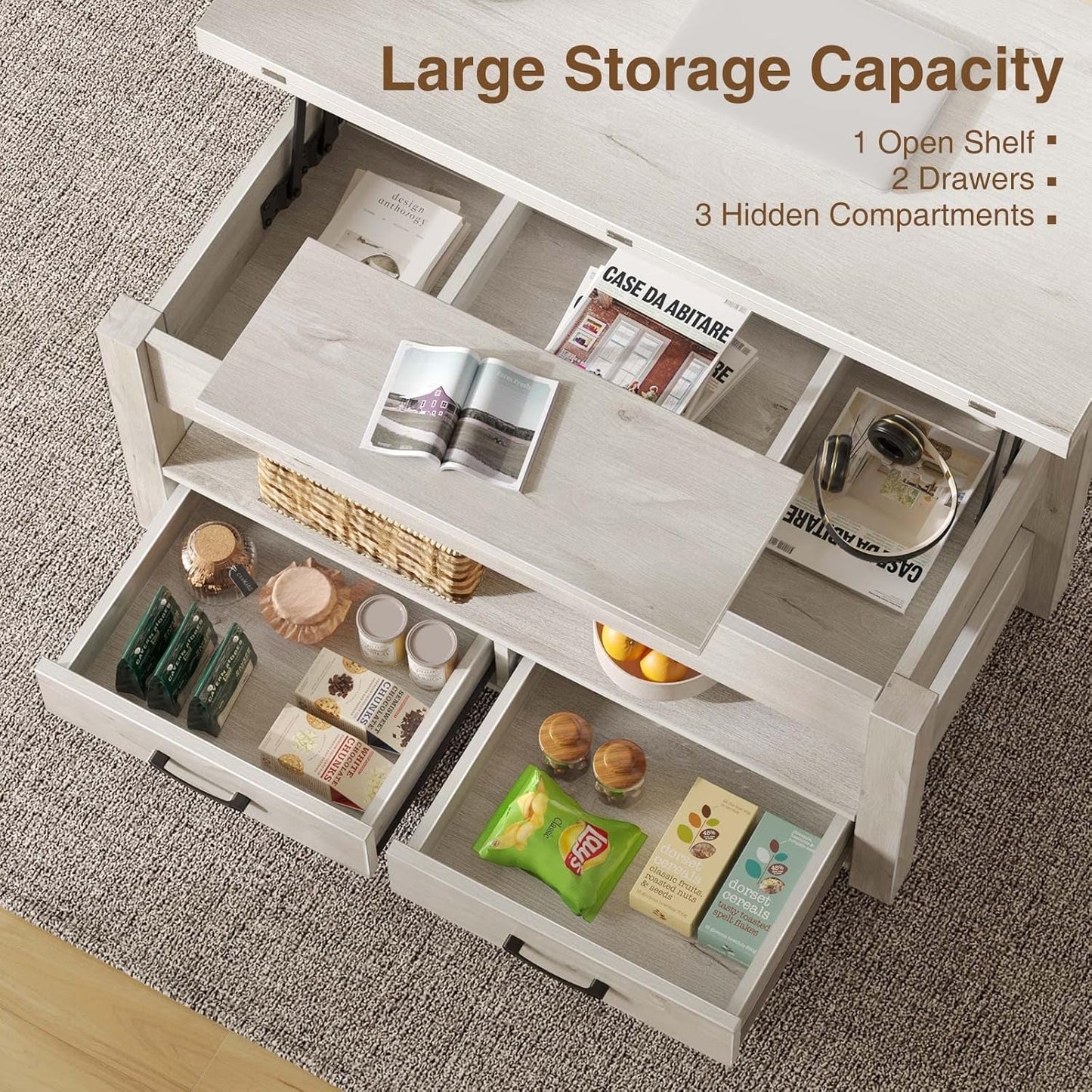 Coffee Table Lift Top, Multi-Function Convertible Coffee Table with