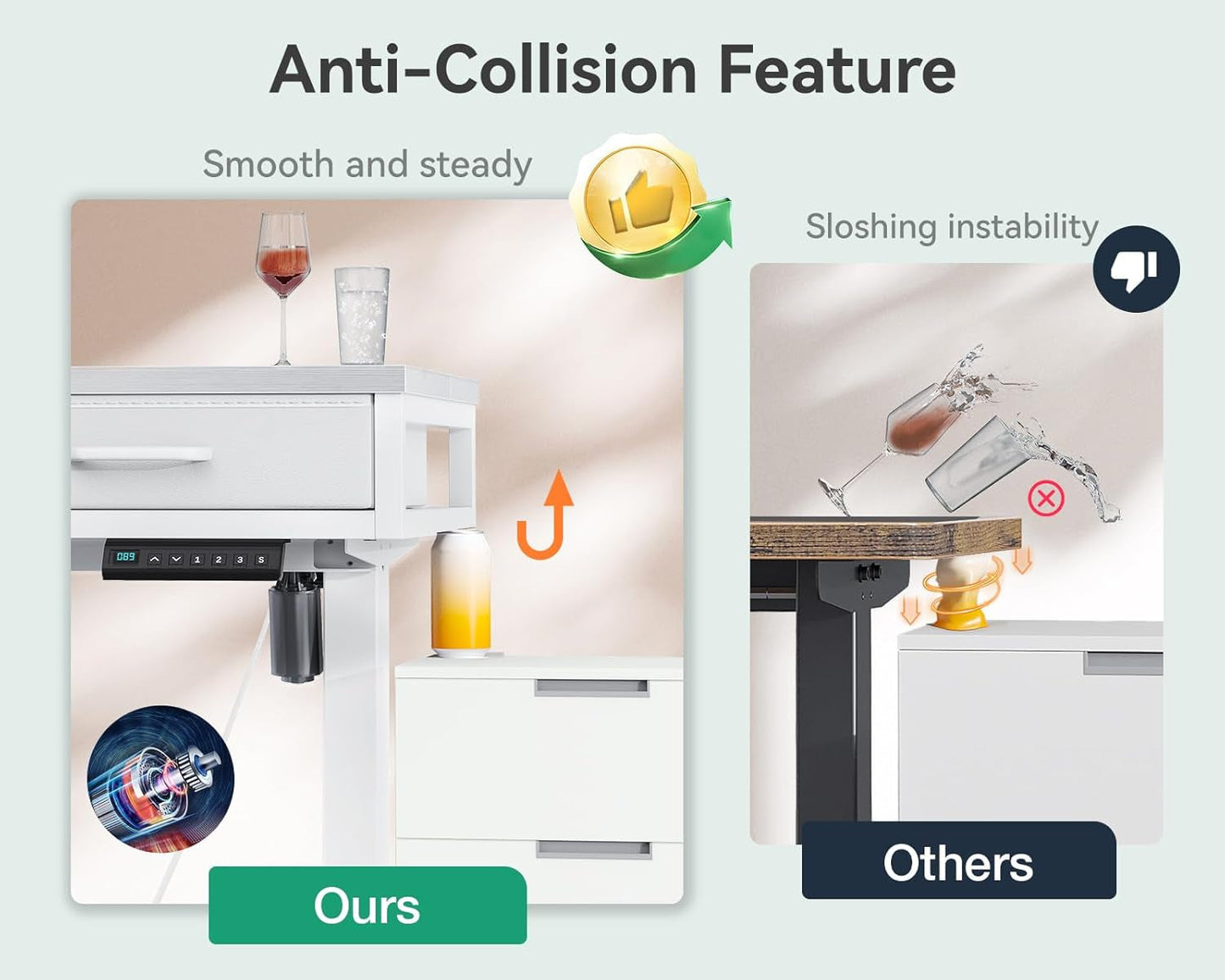 Electric Standing Desk with Drawers, 55 Inch Height Adjustable Desk