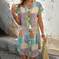 Women Summer Geometric Print V-Neck Button-Up Casual Dress