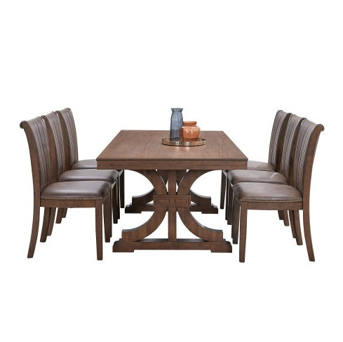78.74 Rectangular Rubber Wood Dining Table For 6-8 With Wooden Trestle