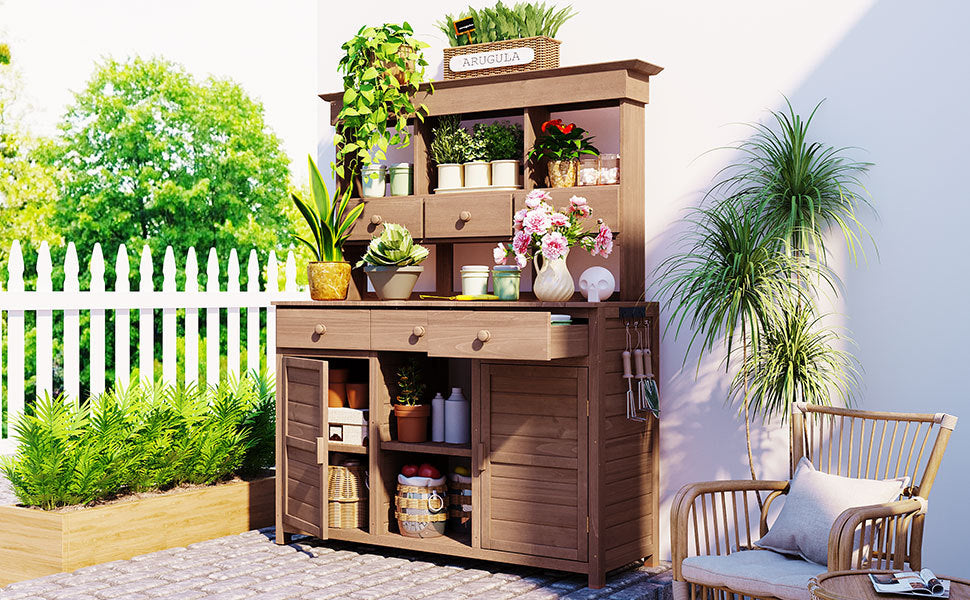 65.7'' H Tall Garden Potting Bench Table with Hutch,Patio Storage