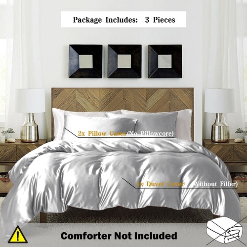 Luxurious Satin 3Piece Duvet Cover Set  Solid Color