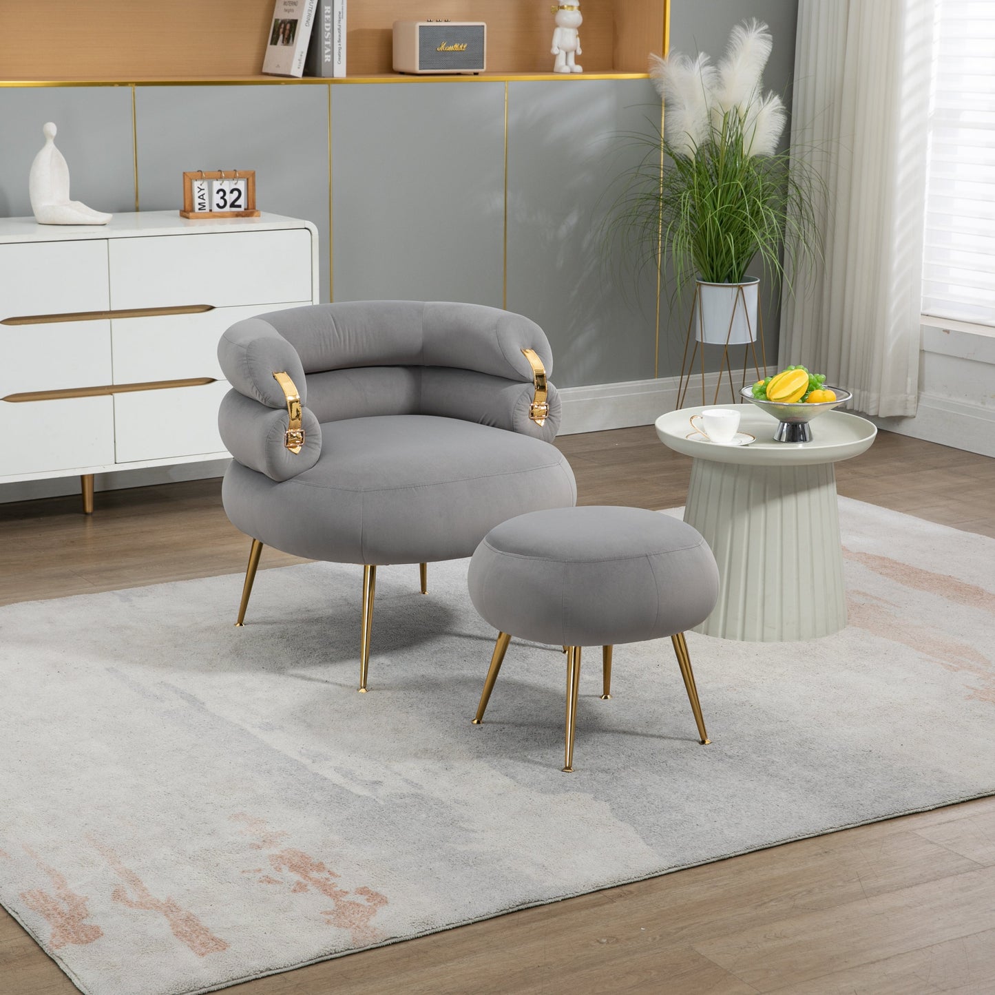 Upholstered Velvet Barrel Accent Chair with Ottoman,Accent Comfy