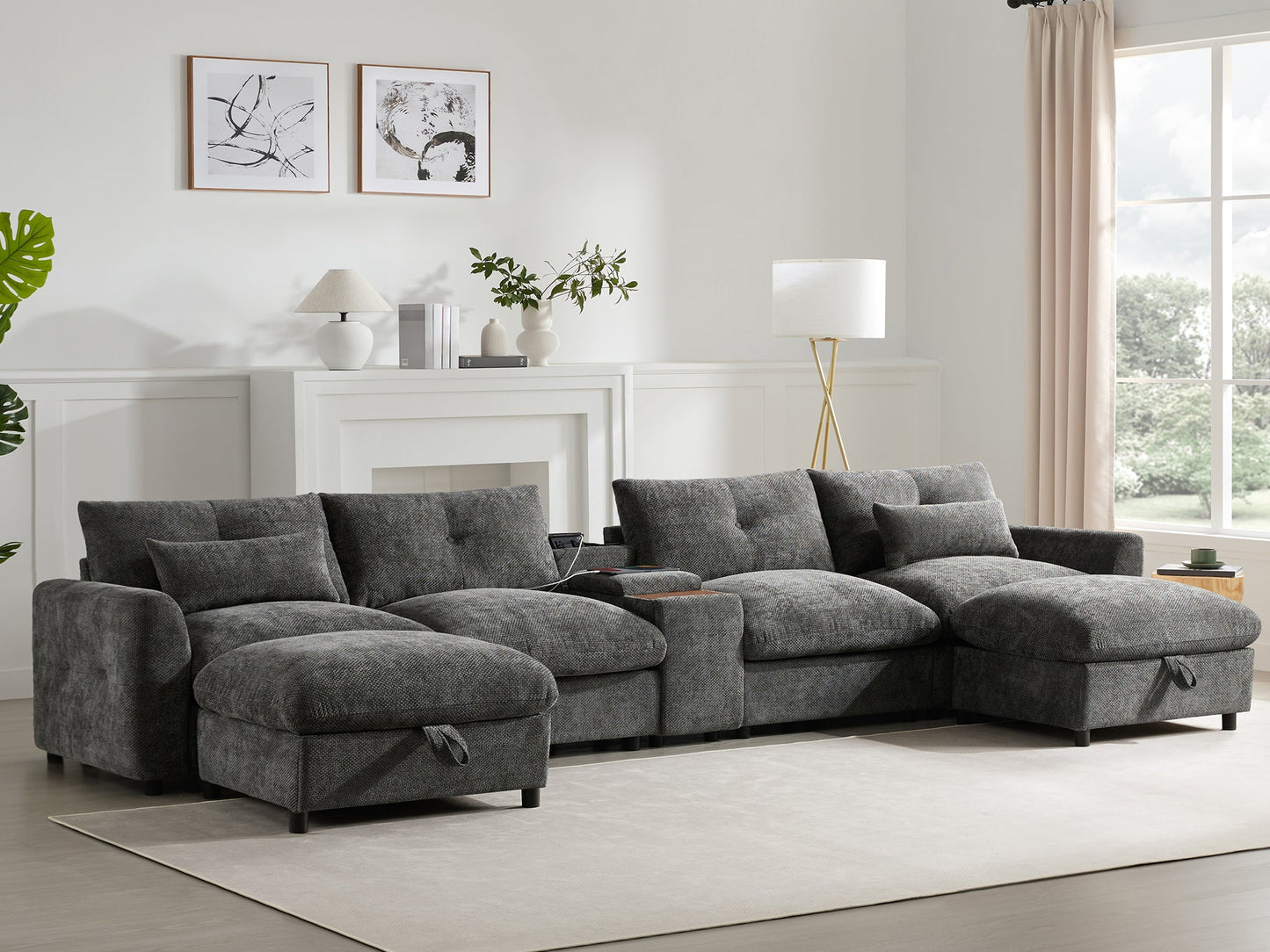 142'' Modular Sectional Sofa with Movable Storage Ottoman and
