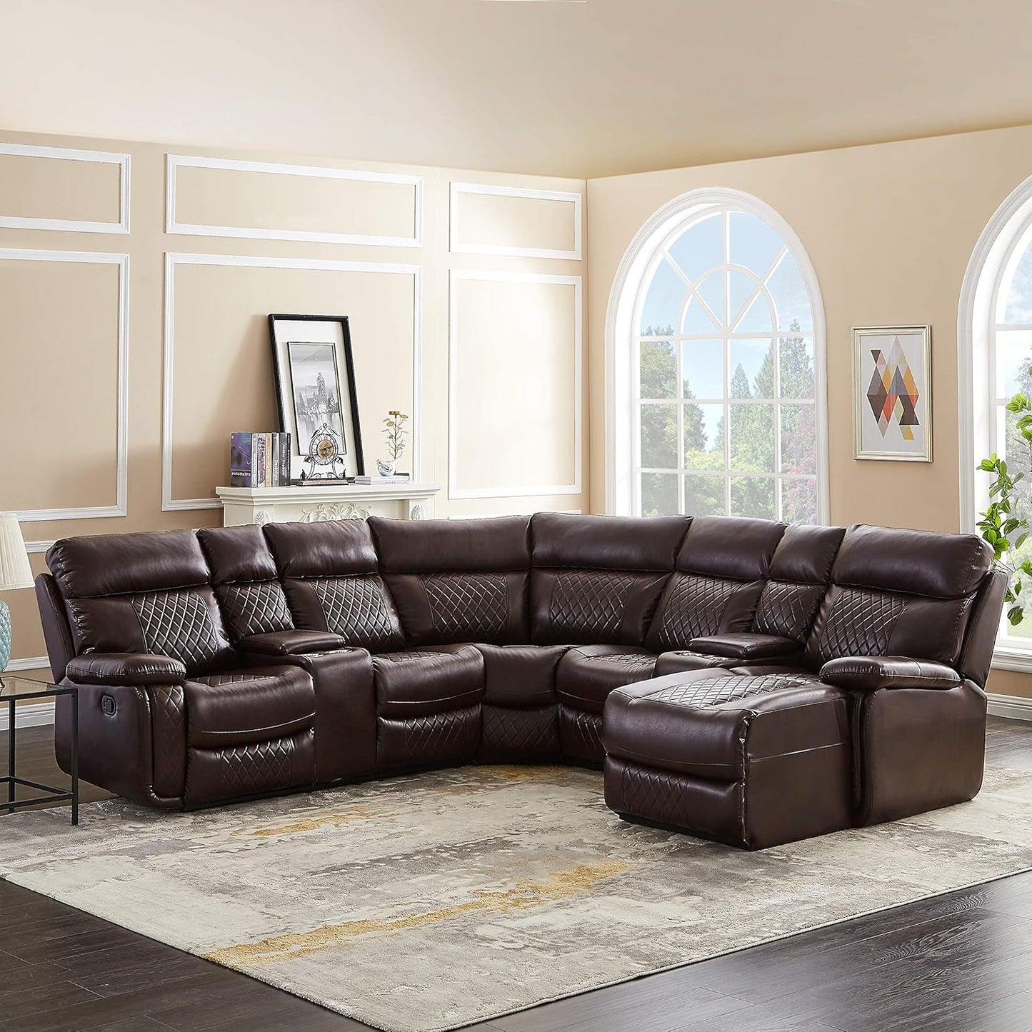 5-Seater Leather Reclining Sectional Sofa with Storage