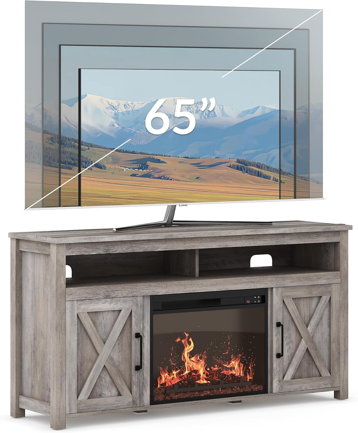 Barn Door Wood Electric Fireplace TV Stand for Tvs up to 65 Inches