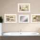 Set Of Four Garden Bath White Framed Bathroom Wall Art And Mirror With