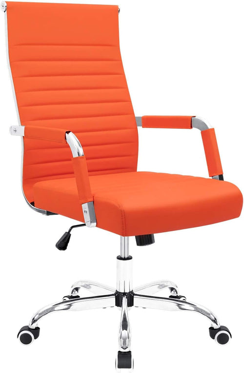 Ribbed Office Desk Chair Mid-Back Leather Executive Conference Task