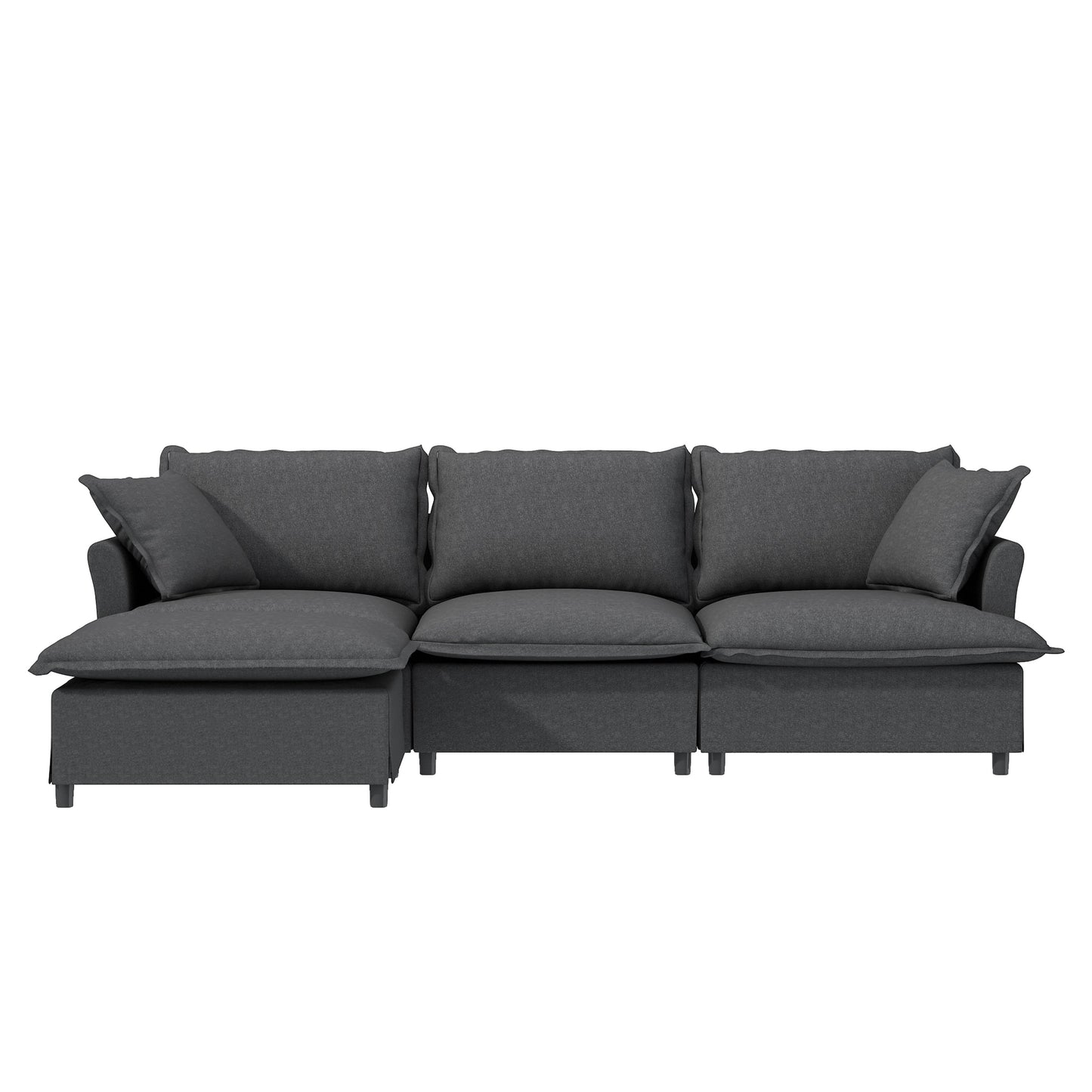 Chenille Sectional Sofa with Ottoman,L Shaped Cloud Couch Set with
