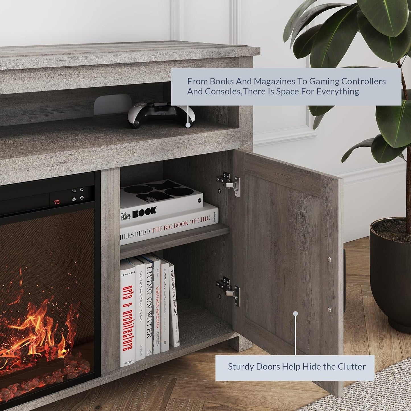 Barn Door Wood Electric Fireplace TV Stand for Tvs up to 65 Inches