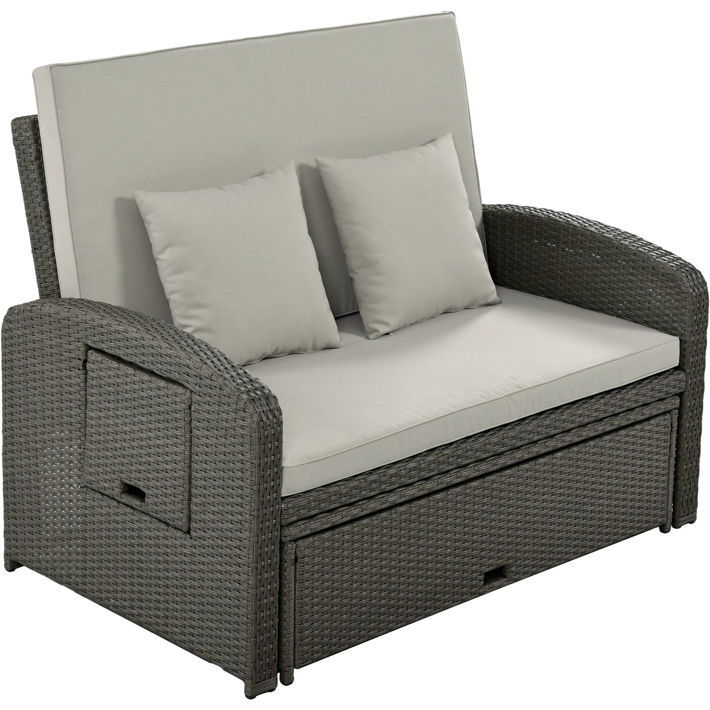 PE Wicker Rattan Double Chaise Lounge, 2-Person Reclining Daybed with