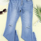 Sky Blue High Rise Distressed Bell Bottom Denims