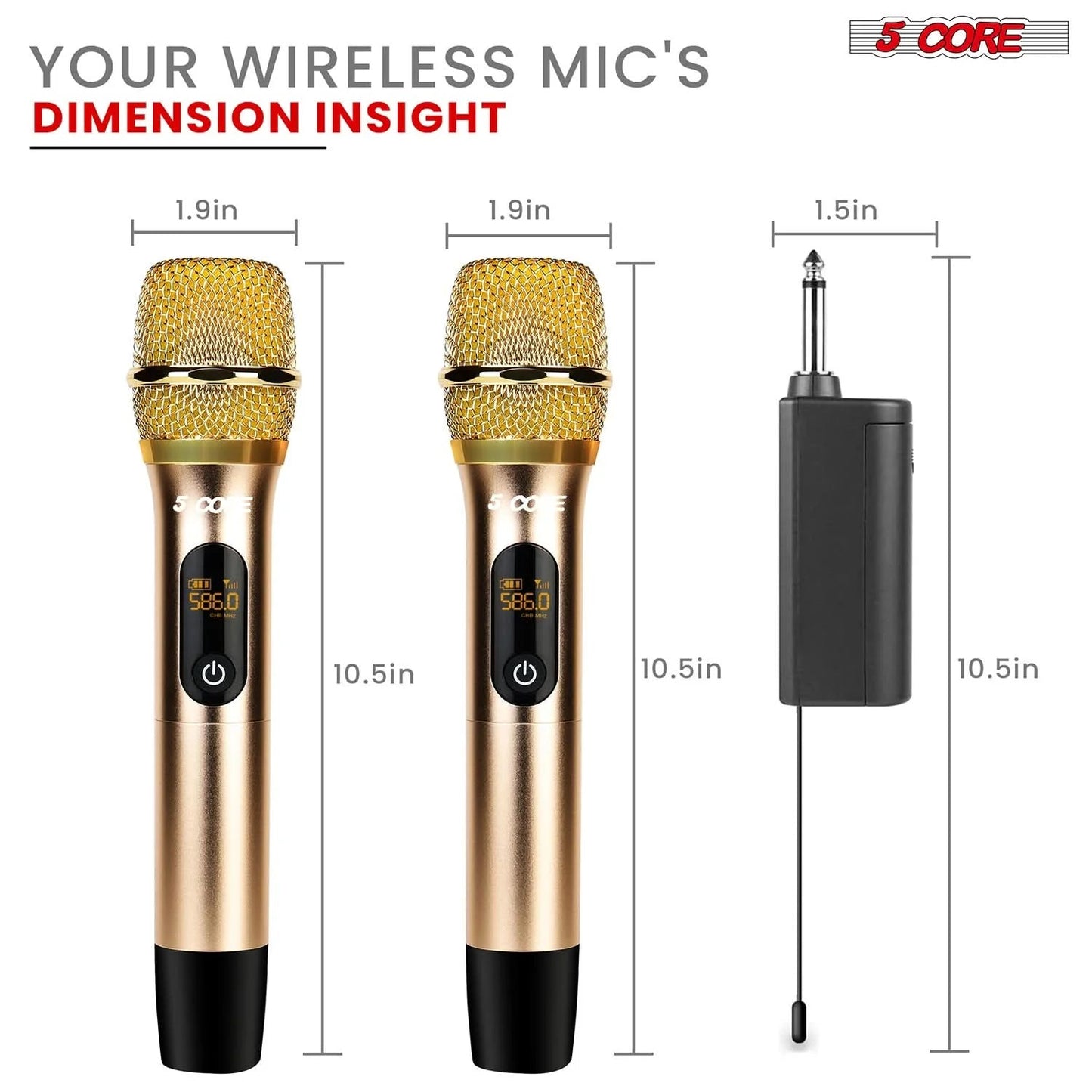 5Core Wireless Microphone Pair UHF Handheld Microfonos Inalambricos
