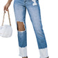 Sky Blue Washed Distressed High Waist Skinny Jeans