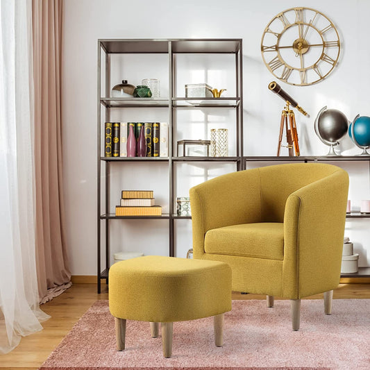 Mustard Yellow Upholstered Accent Chair with Ottoman