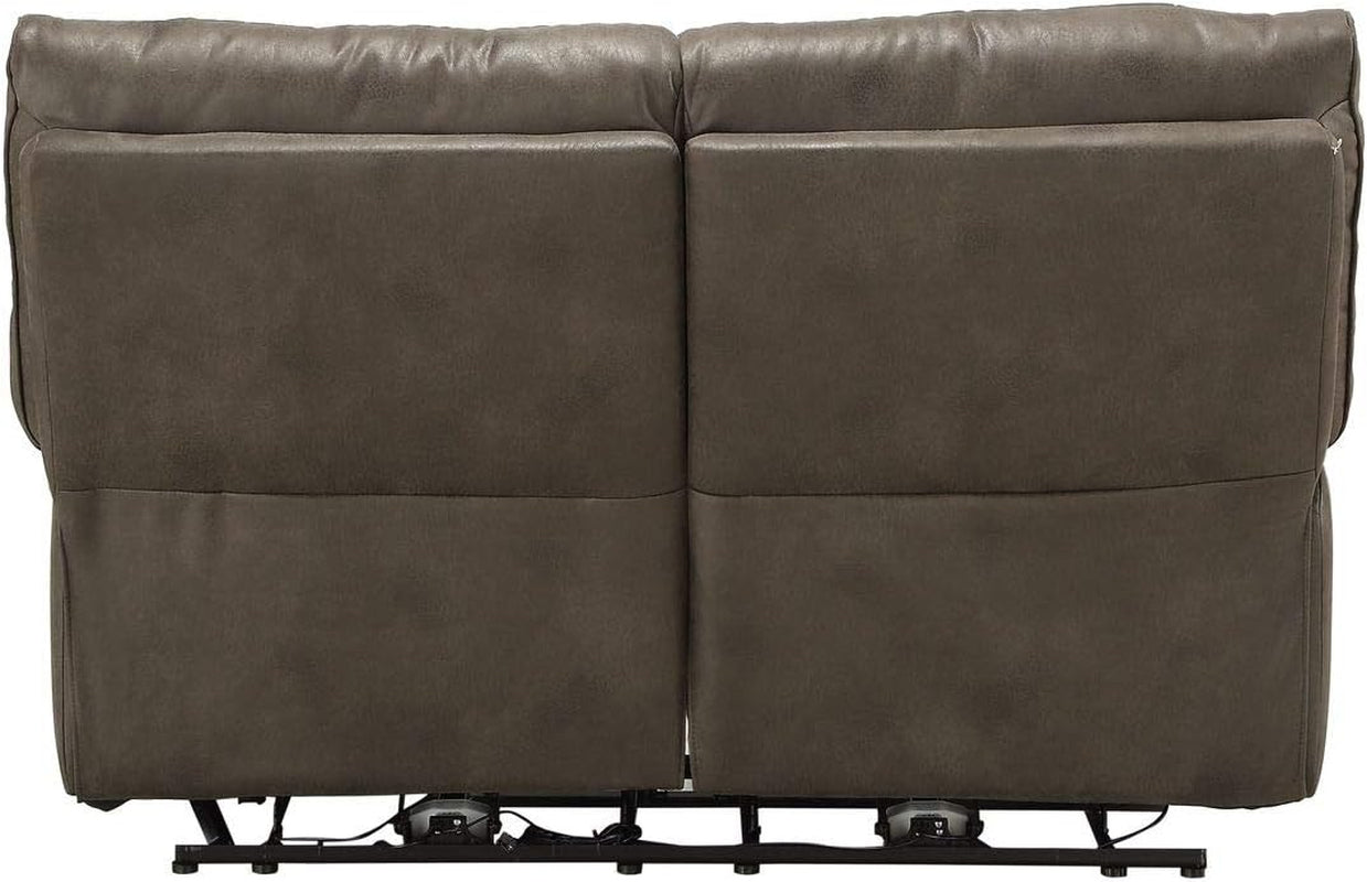 Gray Leather Reclining Loveseat with USB Charging rana