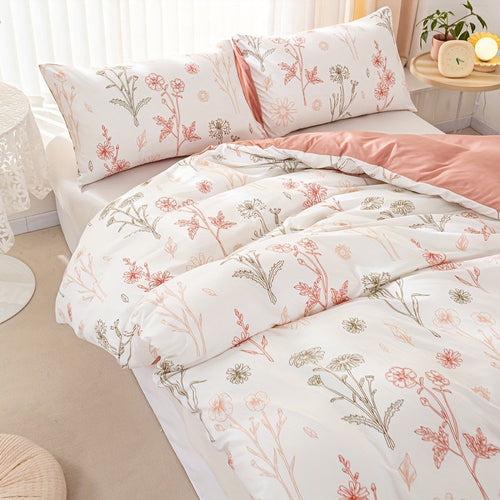 3Piece Floral Duvet Cover Set Soft Pastoral Style Bedding