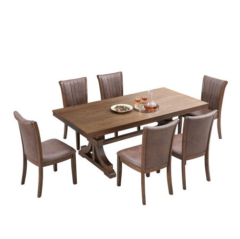 78.74 Rectangular Rubber Wood Dining Table For 6-8 With Wooden Trestle
