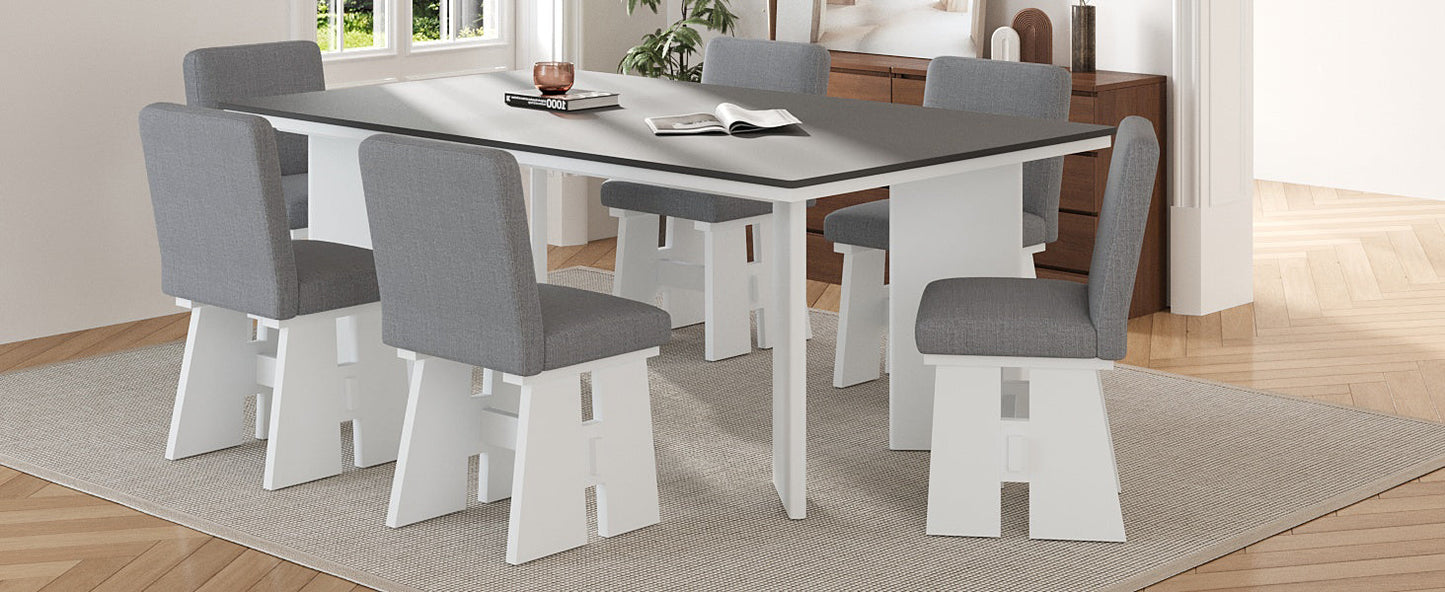 Modern 7-Piece Dining Table Set with 6 Upholstered Dining Chairs, Dark