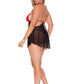 Mesh And Lace Halter Heck Babydoll With Keyhole Front, Rhinestone Acce