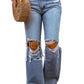 Sky Blue Destroyed Open Knee Wide Leg Jeans