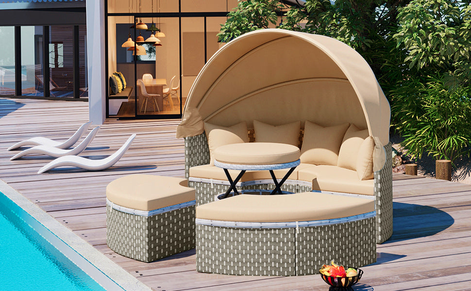 Patio Furniture Round Outdoor Sectional Sofa Set Rattan Daybed