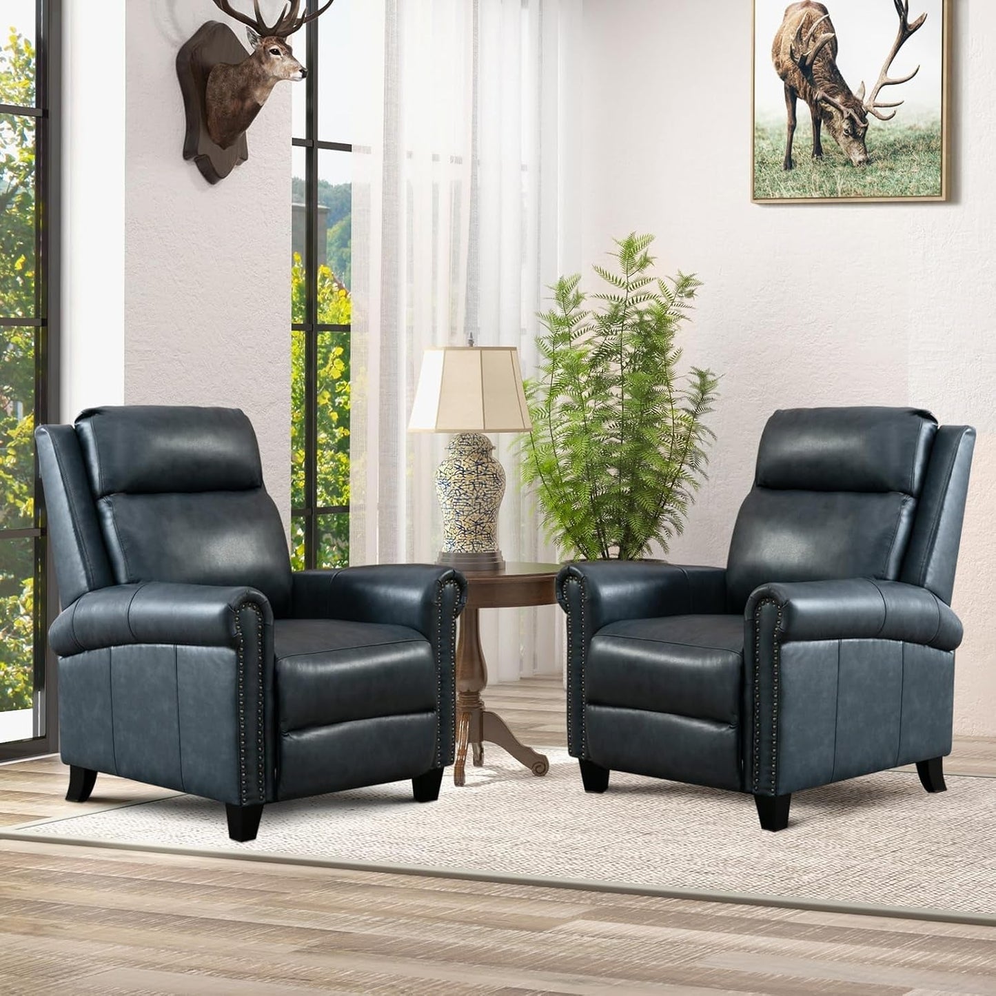 Leather Recliner Chair Set of 2, Classic and Traditional Push Back
