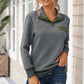 Dark Gray Quilted Snaps Stand Neck Sweatshirt with Fake Front Pocket