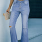 Sky Blue High Rise Distressed Bell Bottom Denims