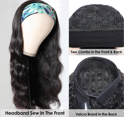 Headband Human Hair Scarf Wig Body Wave No GLUE Easy Wear for Women 18