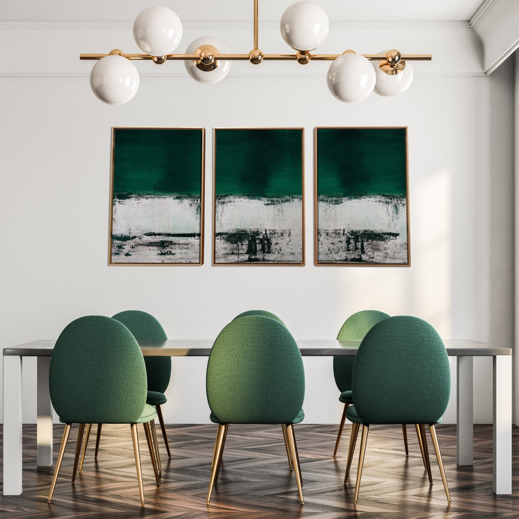 Set Of Three Three Piece Deep Green Black and White Abstract Canvas
