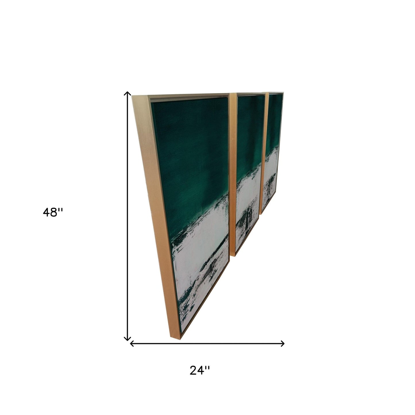 Set Of Three Three Piece Deep Green Black and White Abstract Canvas