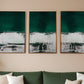 Set Of Three Three Piece Deep Green Black and White Abstract Canvas