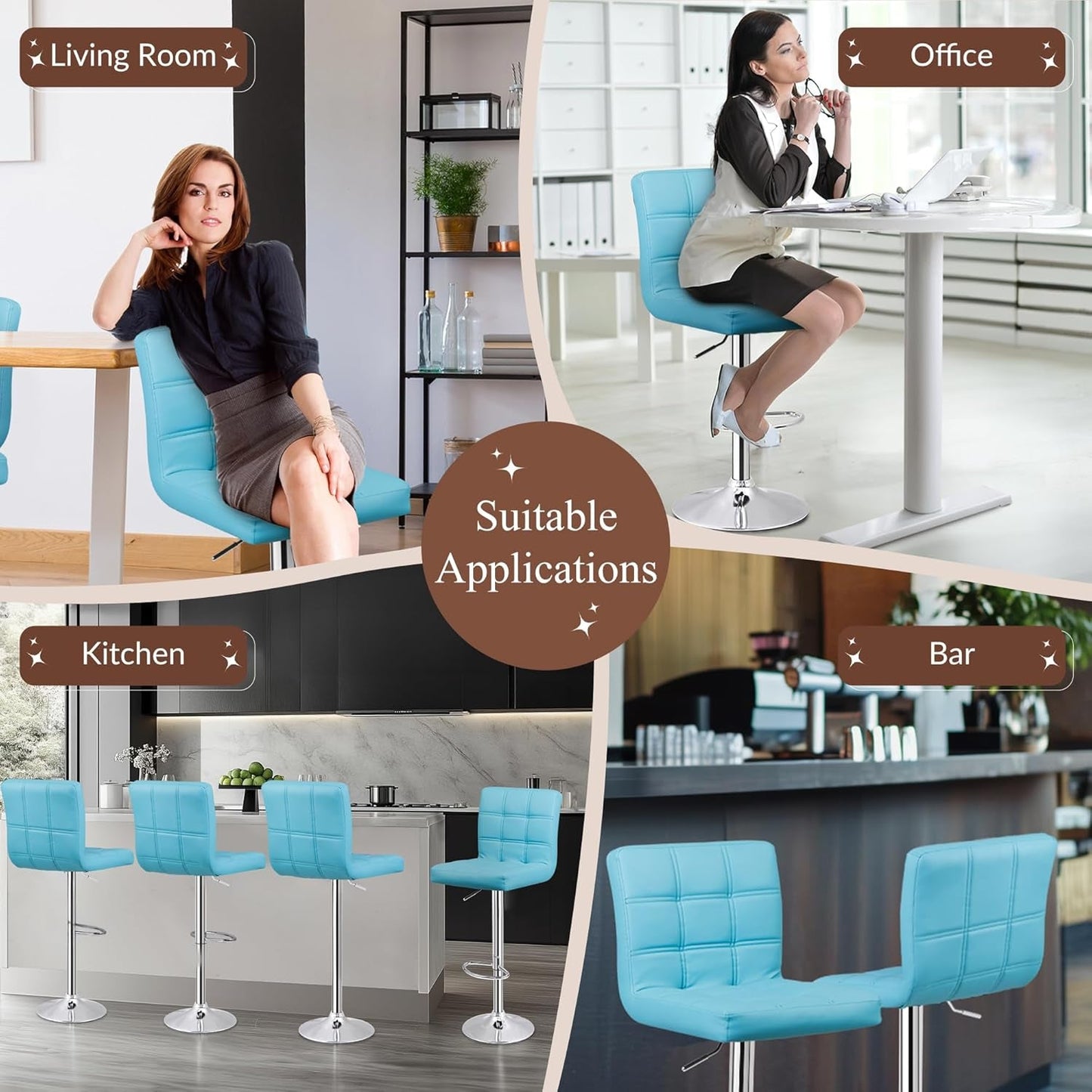Set of 4 Adjustable Swivel Barstools, Modern PU Leather Kitchen