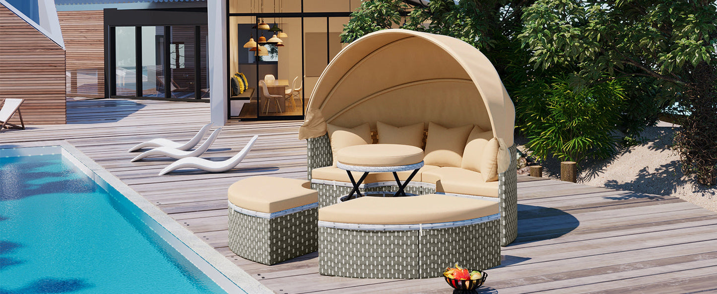 Patio Furniture Round Outdoor Sectional Sofa Set Rattan Daybed
