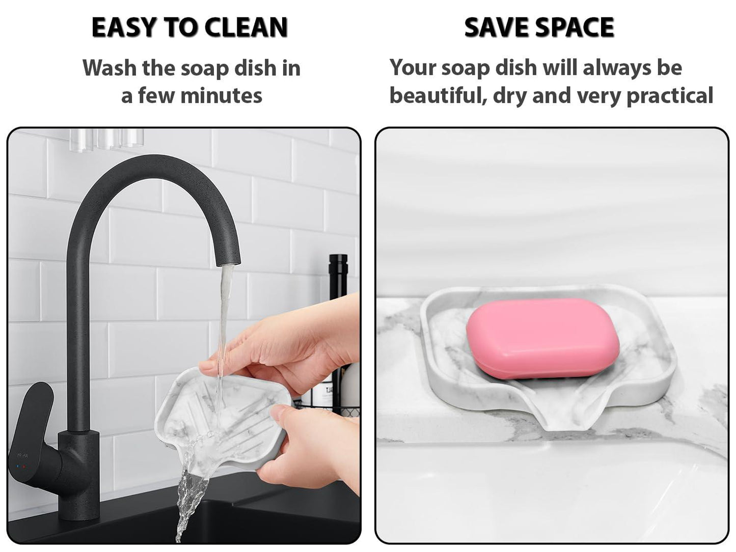 Marble Silicone Soap Dish Tray Self Draining Soap Holder for Bar Soap