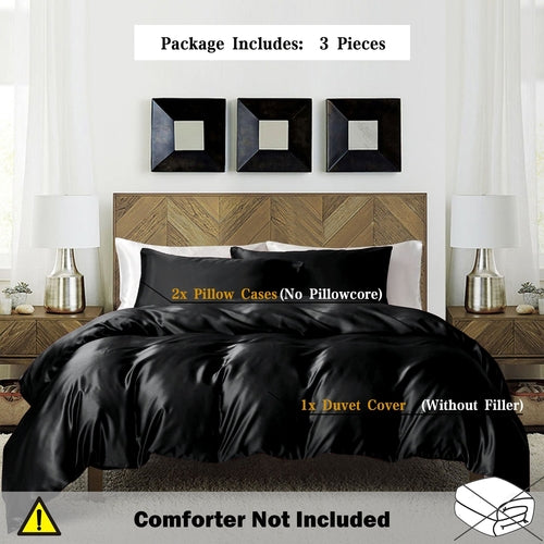 Luxurious Satin 3Piece Duvet Cover Set  Solid Color
