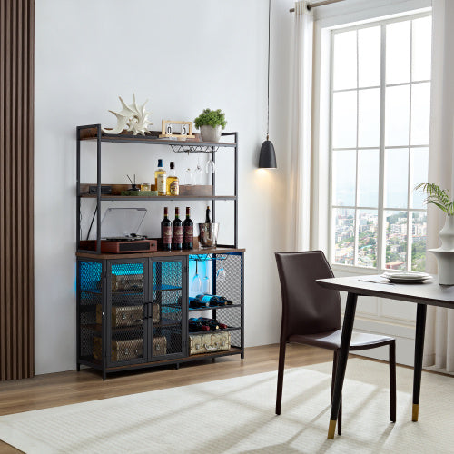 Coffee Bar Cabinet With Power Outlet, 3 Floor Wine Cooler Bar Counter