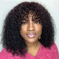 Jerry Curly Bob Cut 100% Human Hair Wigs with Bangs Adjustable Non
