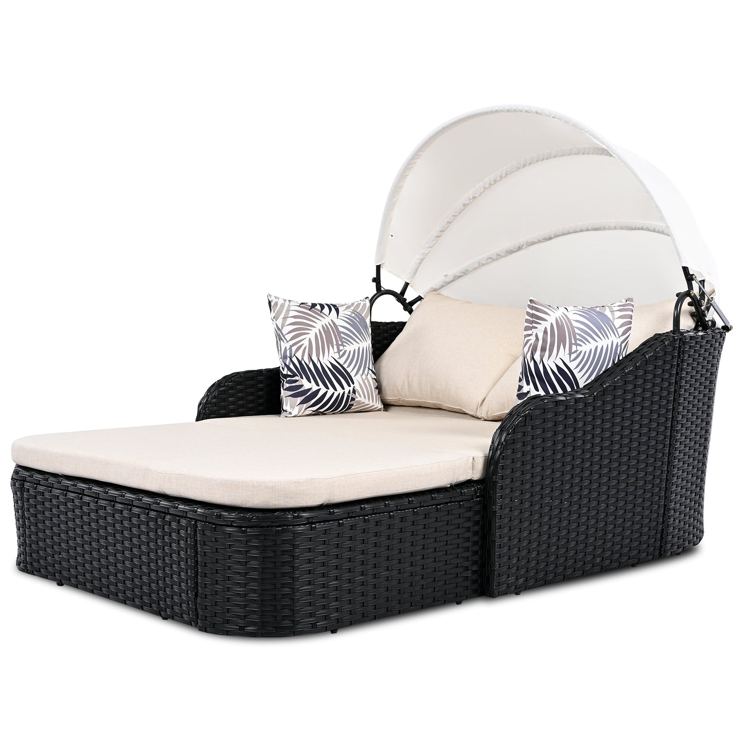 79.9' Outdoor Sunbed with Adjustable Canopy, Double lounge, PE Rattan