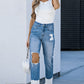 Sky Blue Washed Distressed High Waist Skinny Jeans
