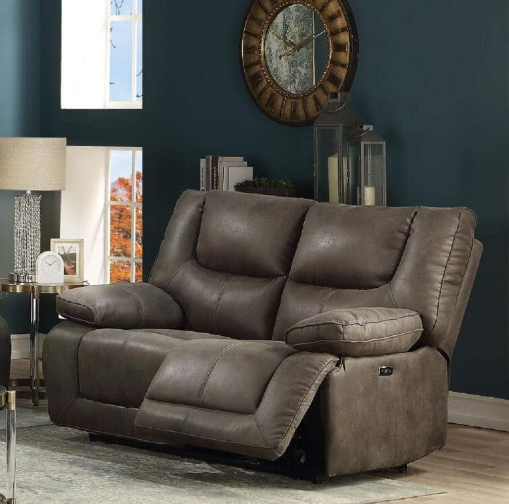 Gray Leather Reclining Loveseat with USB Charging rana
