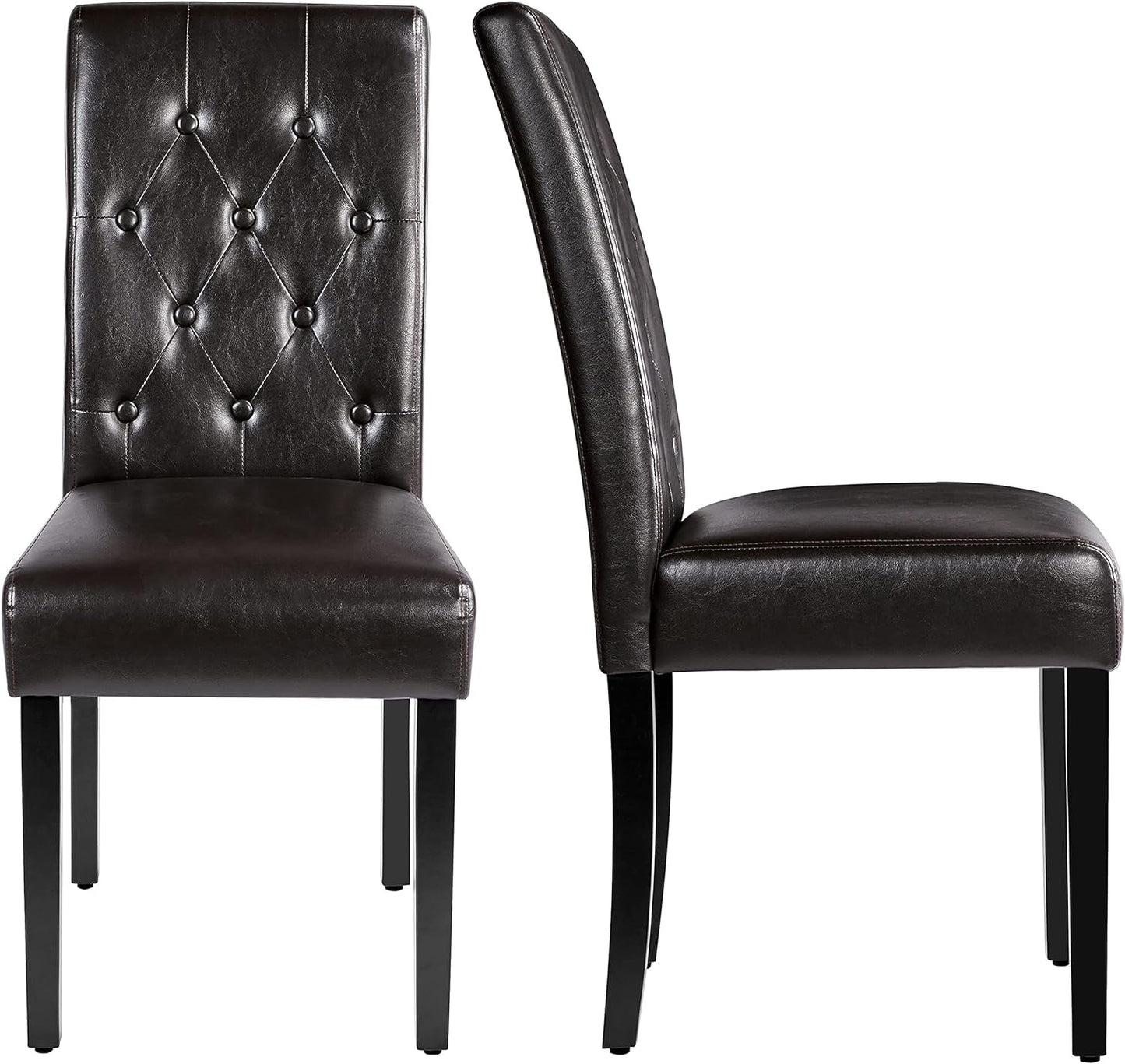 Faux Leather Dining Chairs, Button Tufted Dining Room Chairs with