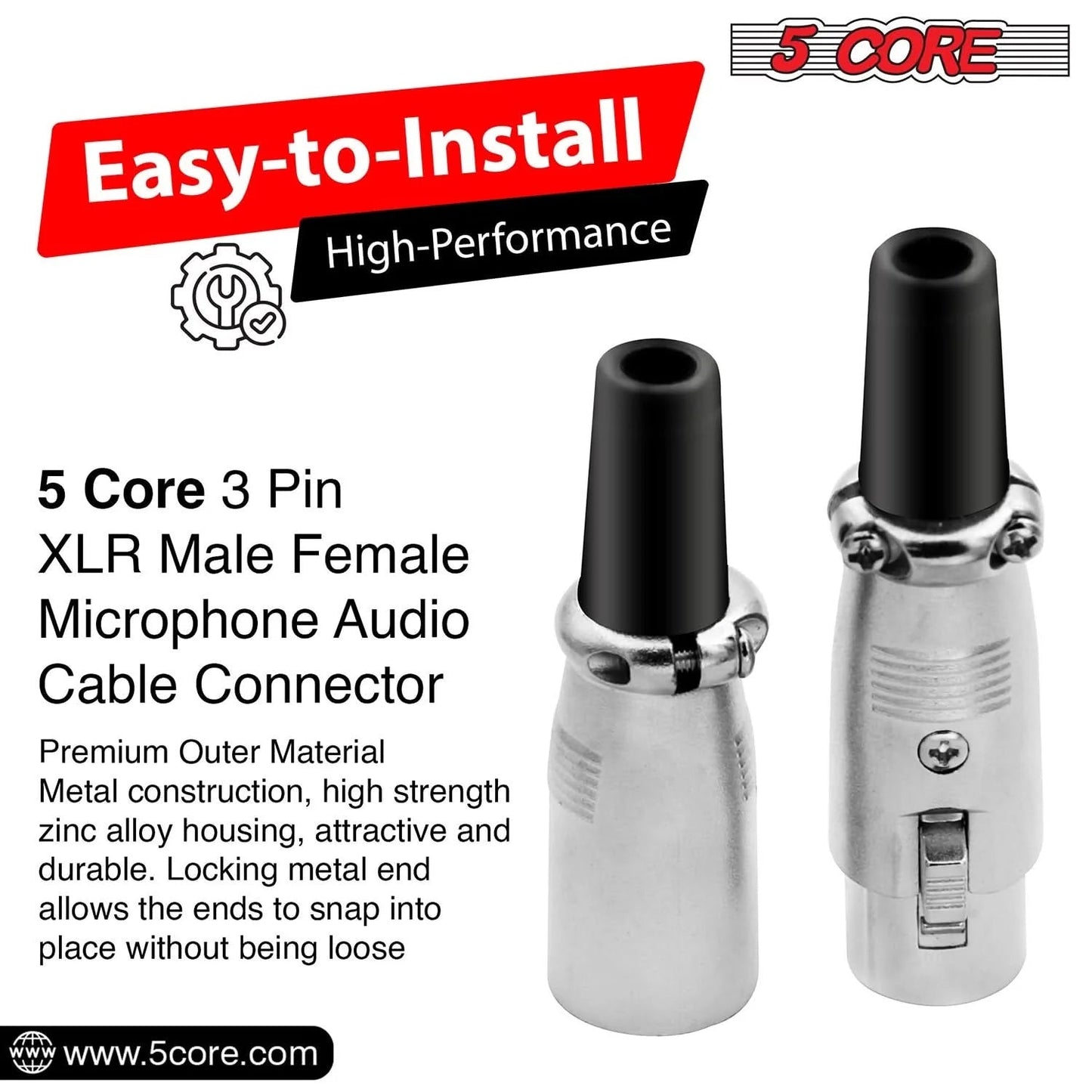 5Core XLR Connector Male Female to 1/4 Audio Jack 3 Pin Secure Mic